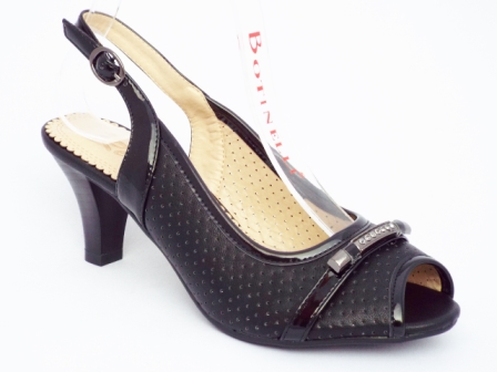 Sandale dama negre, toc de 7 cm, material perforat