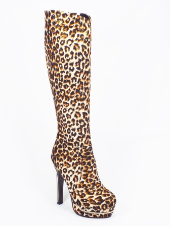 Cizme dama Locy bej leopard platforma toc de 13 cm