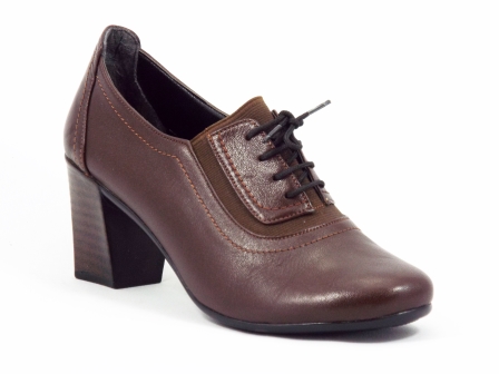 Pantofi dama piele maro toc 6 cm siret Gynna biashoes.ro imagine reduceri