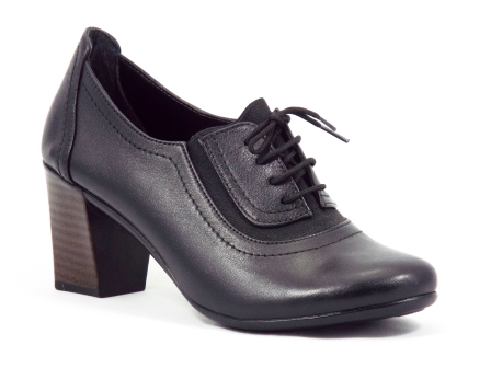 Pantofi dama piele negri toc 6 cm siret Gynna biashoes.ro imagine reduceri