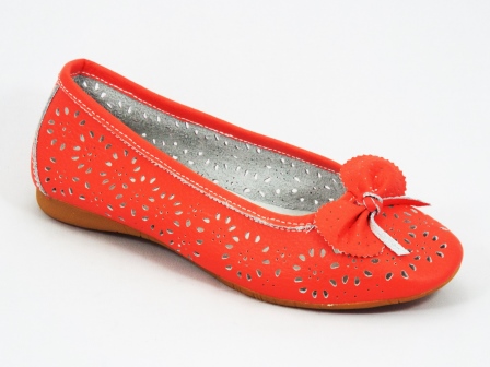 Balerini dama piele rosu coral perforati Tannya