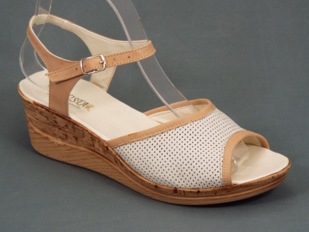 Sandale dama piele bej talpa ortopedica 6 cm Anne