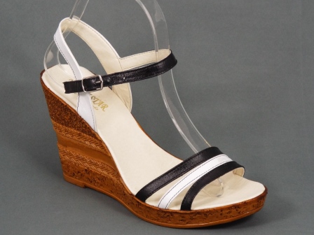 Sandale dama piele albe cu negru talpa ortopedica 9,5 cm Nechy
