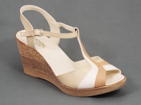 Sandale dama piele bej talpa ortopedica 8 cm Nechy