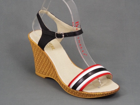 Sandale dama piele negre cu alb si rosu talpa ortopedica 9 cm Nechy