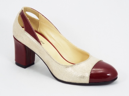 Pantofi dama piele bordo cu auriu toc 6,5 cm Lallyk biashoes.ro imagine reduceri