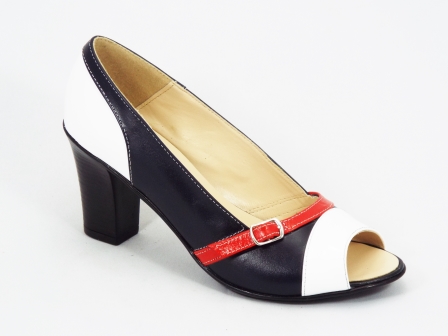 Pantofi dama piele negri cu alb si rosu toc 7,5 cm Lallok biashoes.ro imagine reduceri