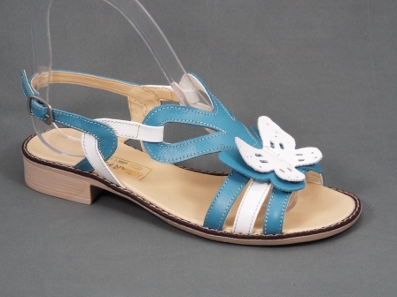 Sandale dama turcoaz cu alb, piele naturala si accesoriu model floare biashoes.ro imagine reduceri