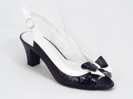 Sandale dama piele croco negre cu alb toc 7 cm Herta biashoes.ro imagine reduceri