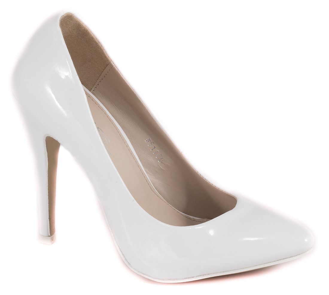 Pantofi dama albi lac toc 10 cm Diana