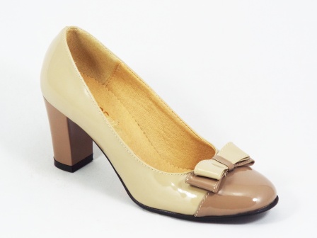 Pantofi dama piele bej lac toc 7 cm Lanna biashoes.ro imagine reduceri
