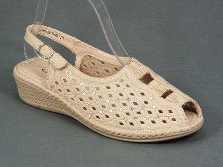Sandale dama bej perforate toc 3 cm ortopedice Kylia