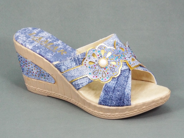 Papuci dama albastri jeans ortopedici toc 7,5 cm Glyte