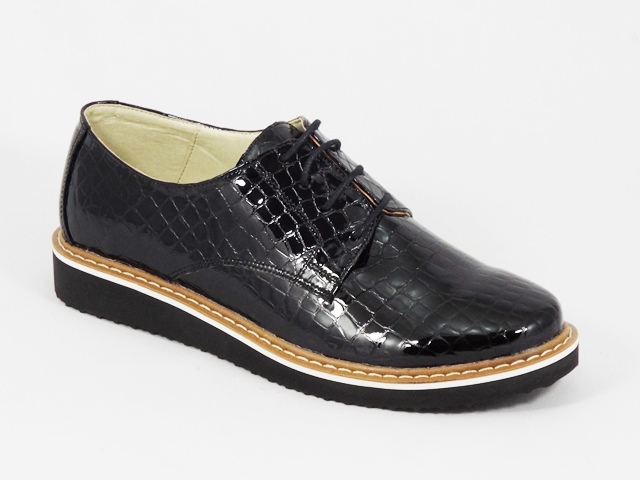 Pantofi dama piele negri lac croco Aline biashoes.ro imagine reduceri