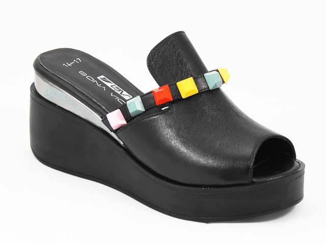 Papuci dama piele negri pastel stil sabot Saryna biashoes.ro imagine reduceri