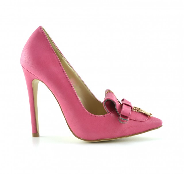 Pantofi dama roz , eleganti, cu toc de 10 cm si accesoriu tip fundita cu fermoar biashoes.ro imagine reduceri