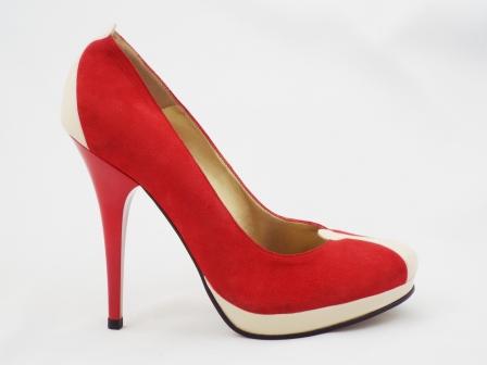 Pantofi dama rosii CORY din piele intoarsa naturala premium si piele naturala lacuita bej, cu toc inalt. biashoes.ro imagine reduceri