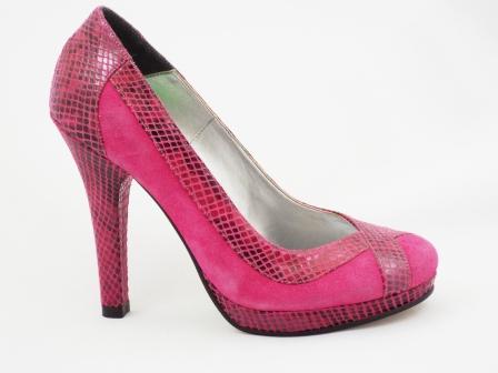Pantofi dama roz CORY, din piele intoarsa naturala premium & piele naturala CROCO, cu toc inalt. biashoes.ro imagine reduceri