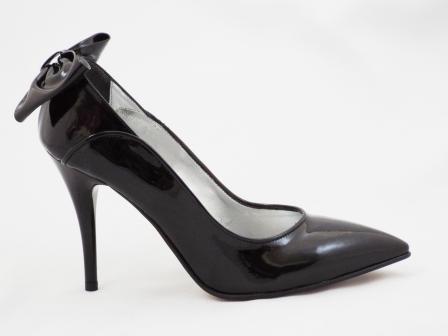 Pantofi dama negri, CORY, din piele naturala lacuita, model deosebit si toc inalt biashoes.ro imagine reduceri