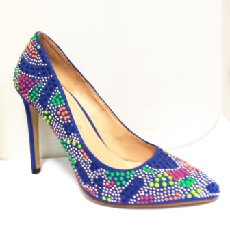 Pantofi dama albastri cu aplicatii multicolore