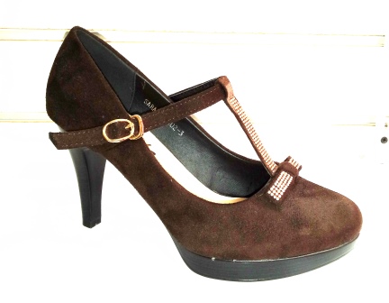 Pantofi dama maro, eleganti , cu toc de 7 cm, material imitatie piele intoarsa, cu accesorii metalice, biashoes.ro imagine reduceri