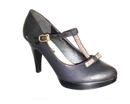 Pantofi dama negri, eleganti , cu toc de 7 cm, material imitatie piele, cu accesorii metalice, biashoes.ro imagine reduceri