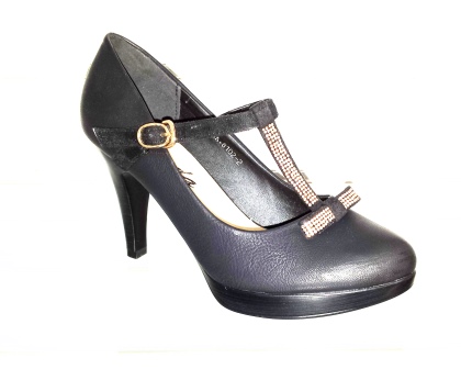 Pantofi dama negri, eleganti , cu toc de 7 cm, material imitatie piele, cu accesorii metalice,