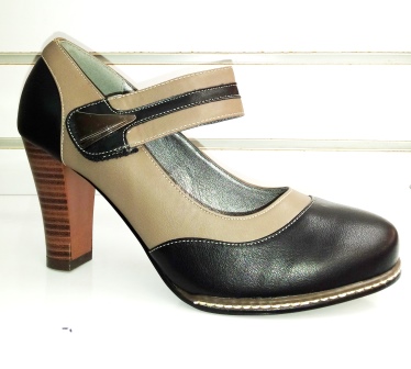 Pantofi dama negri cu bej, cu toc de 8 cm, material imitatie piele.