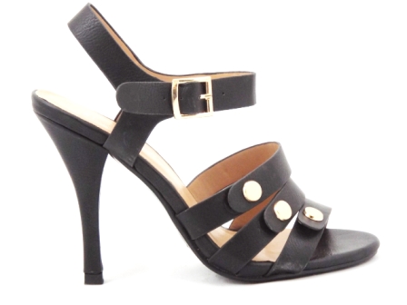 Sandale dama negre, elegante,cu toc de 10 cm, cu barete si accesorii aurii