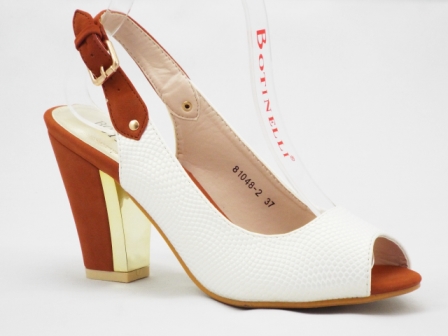 Sandale dama albe cu parti de culoare maro, toc de 8 cm