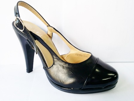 Sandale dama negre, toc de 6 cm, cu accesoriu frontal