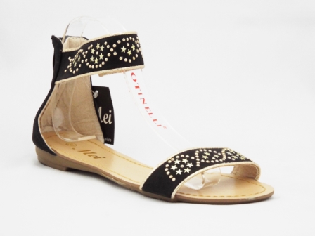 Sandale dama negre cu model din strasuri aurii