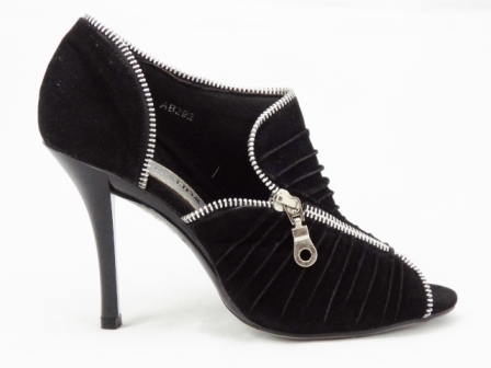 Pantofi dama negri , cu toc de 8 cm,eleganti, material imitatie piele intoarsa, decupati in fata