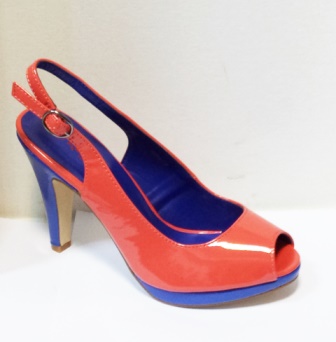 Sandale dama portocalii cu insertii de albastru, cu platforma si toc de 9 cm