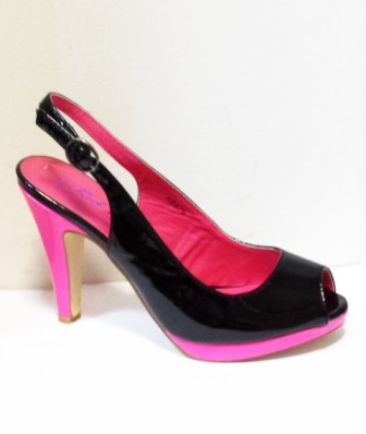 Sandale dama negre cu insertii de roz, cu platforma si toc de 9 cm