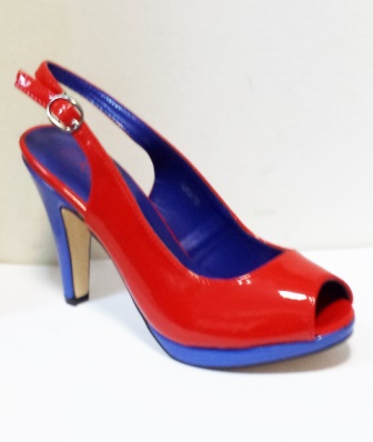 Sandale dama rosii cu insertii de albastru, cu platforma si toc de 9 cm