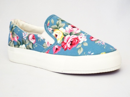 Espadrile dama albastre, model cu imprimeu floral.