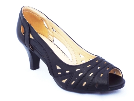 Sandale dama negre perforate, cu toc de inaltime medie