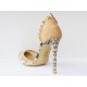 Pantofi dama  bej , cu toc de 8 cm,eleganti, material imitatie piele intoarsa, cu dantela, (botinelli 201=30-29)