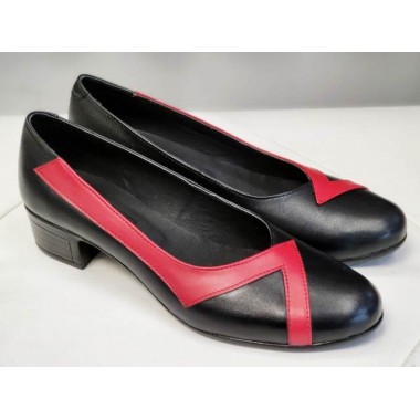 Pantofi dama piele negru cu rosu Astrid