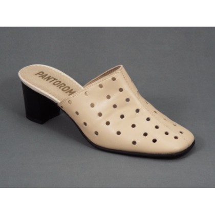 Saboti dama piele bej toc 6 cm Greya, (ROMA SABOT-96)